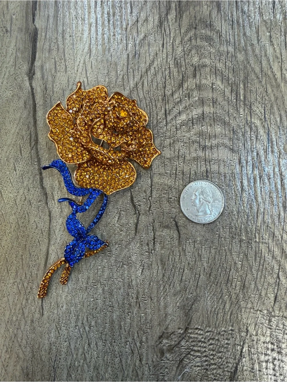 Gold and Blue Crystal Flower Brooch - Women Jewelry